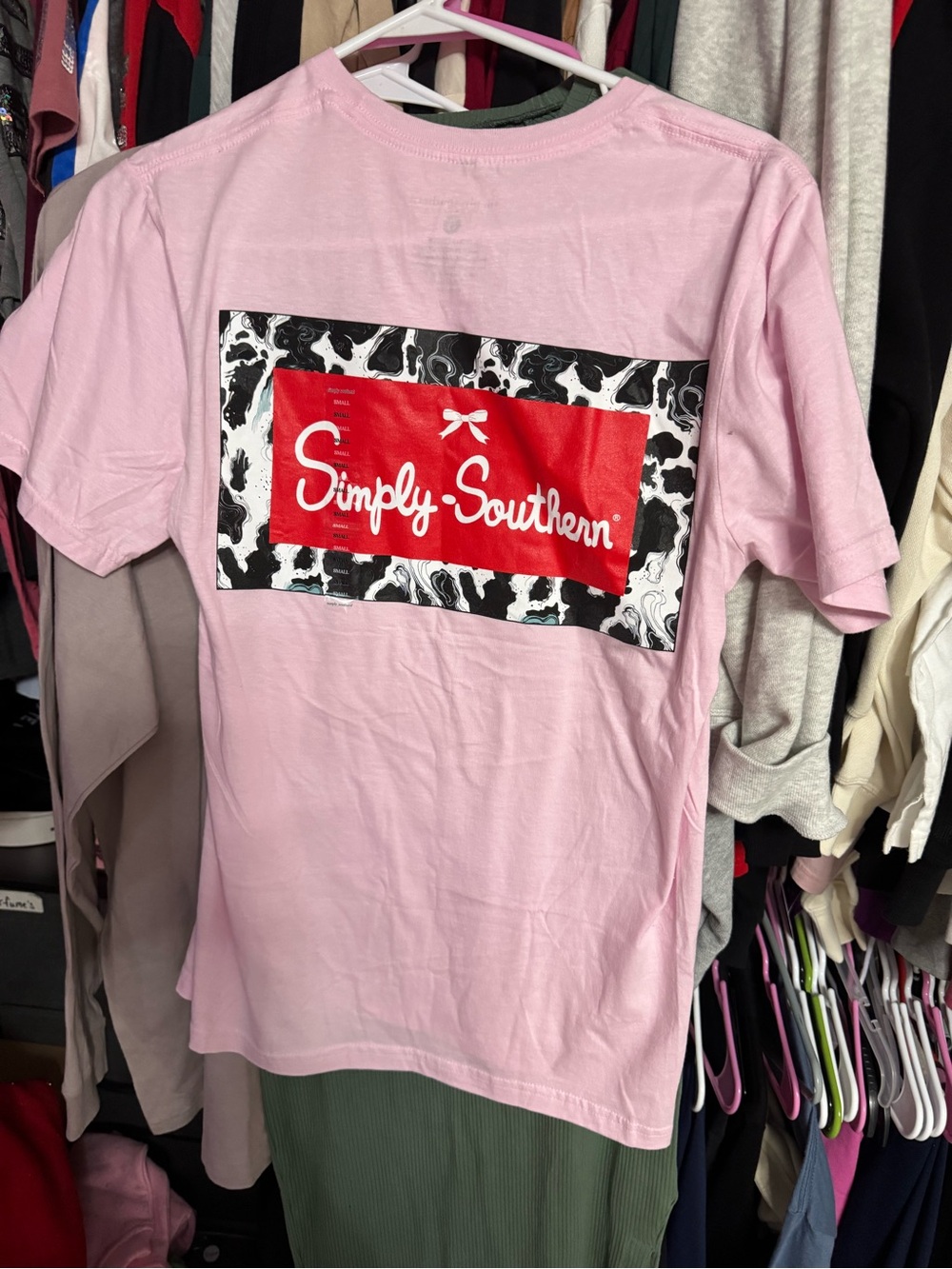 Simply Southern Pink Tee with Red Logo